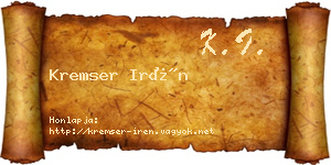 Kremser Irén névjegykártya